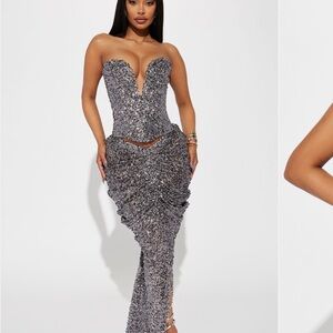 Fashion Nova Strapless Silver Dress